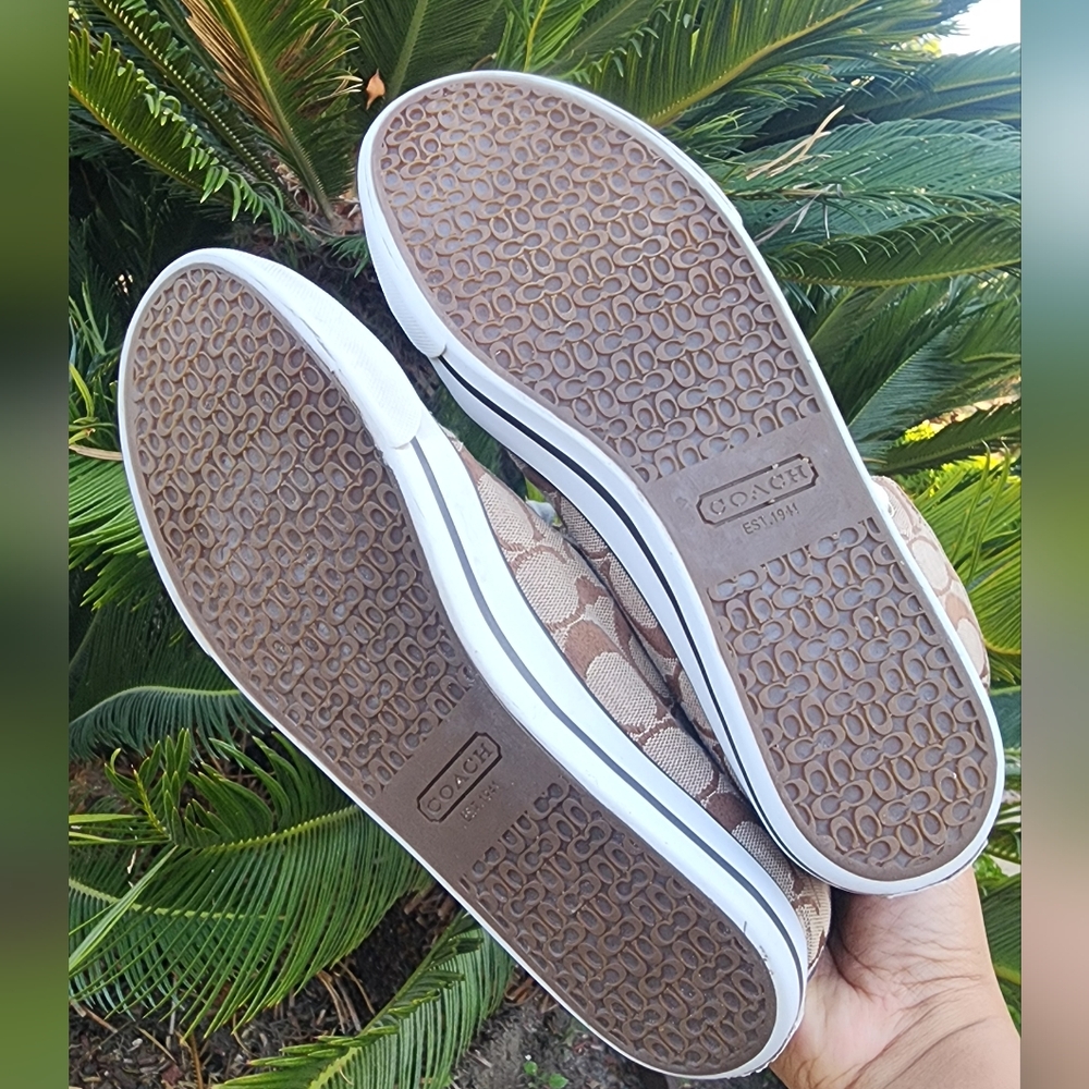 Women's Coach Bonney Sherling Brown and Tan High Top Signature Sneakers - Picture 4 of 6